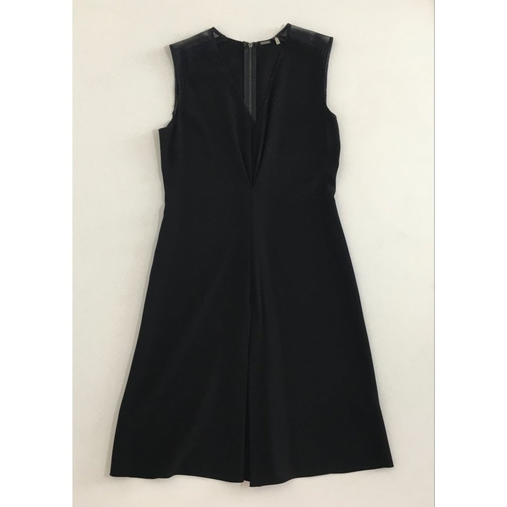 Elie Tahari Womens S/P Sleeveless Knee Length Dress V Neck Mesh Shoulder Black